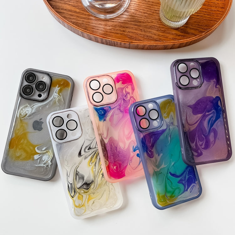 For iPhone 14 Pro Max Oil Painting Electroplating TPU Phone Case(Grey)