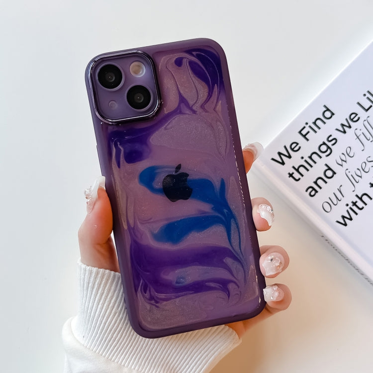 For iPhone 13 Oil Painting Electroplating TPU Phone Case(Purple)