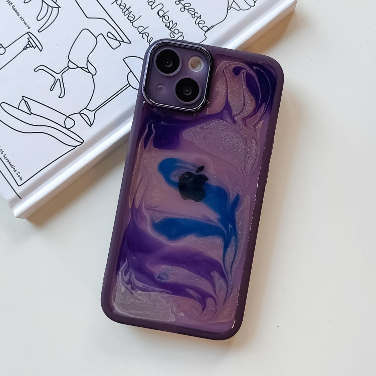 For iPhone 13 Oil Painting Electroplating TPU Phone Case(Purple)