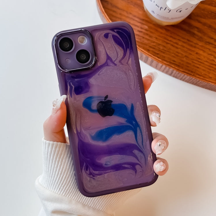 For iPhone 13 Oil Painting Electroplating TPU Phone Case(Purple)