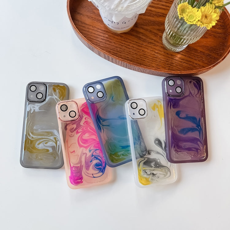 For iPhone 13 Oil Painting Electroplating TPU Phone Case(Purple)