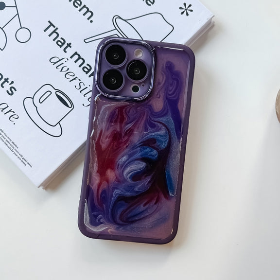 For iPhone 13 Pro Oil Painting Electroplating TPU Phone Case(Purple)