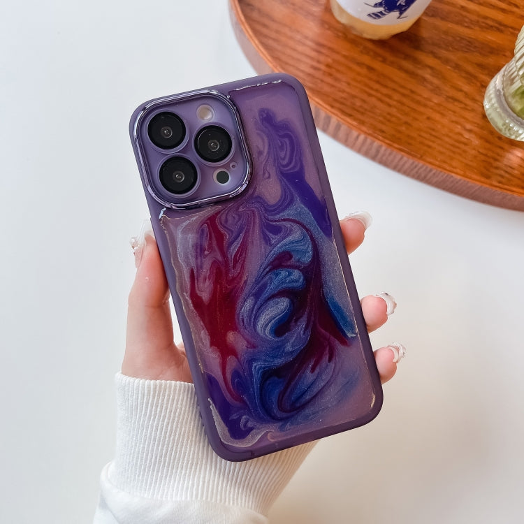 For iPhone 13 Pro Oil Painting Electroplating TPU Phone Case(Purple)