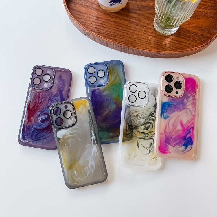 For iPhone 13 Pro Oil Painting Electroplating TPU Phone Case(Purple)