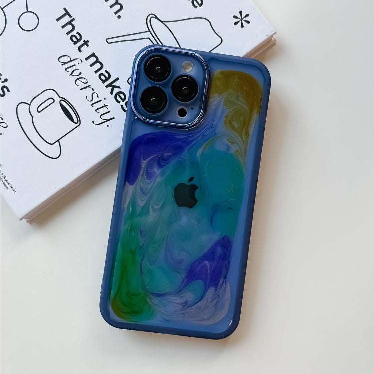 For iPhone 13 Pro Max Oil Painting Electroplating TPU Phone Case(Blue)