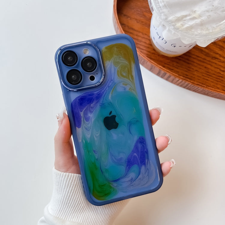 For iPhone 13 Pro Max Oil Painting Electroplating TPU Phone Case(Blue)