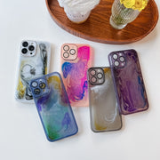 For iPhone 13 Pro Max Oil Painting Electroplating TPU Phone Case(Blue)