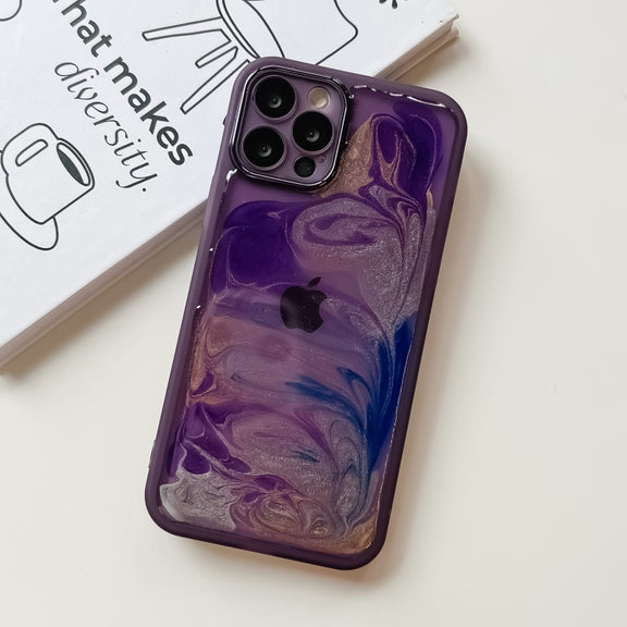 For iPhone 12 Pro Oil Painting Electroplating TPU Phone Case(Purple)