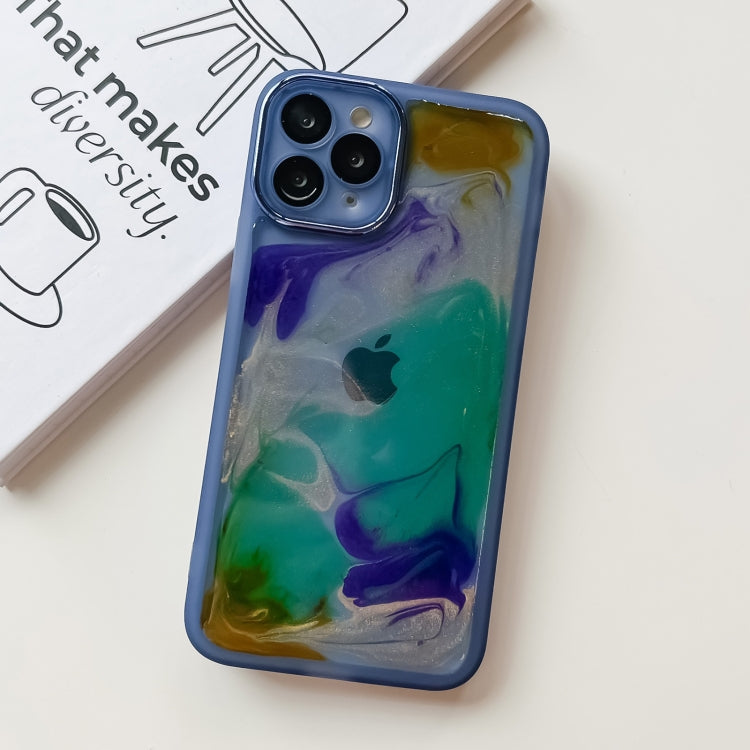For iPhone 11 Pro Oil Painting Electroplating TPU Phone Case(Blue)