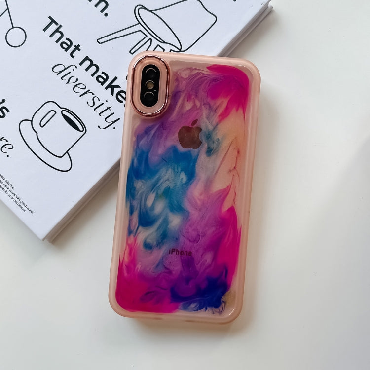 For iPhone X / XS Oil Painting Electroplating TPU Phone Case(Pink)
