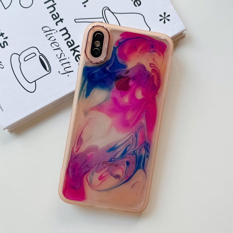 For iPhone XS Max Oil Painting Electroplating TPU Phone Case(Pink)