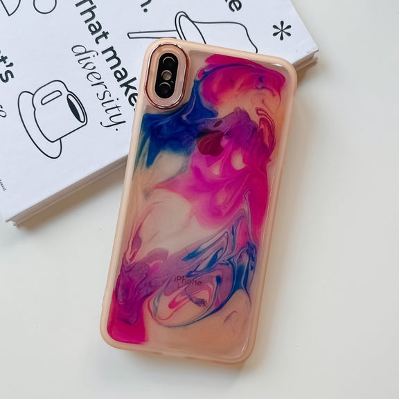 For iPhone XS Max Oil Painting Electroplating TPU Phone Case(Pink)