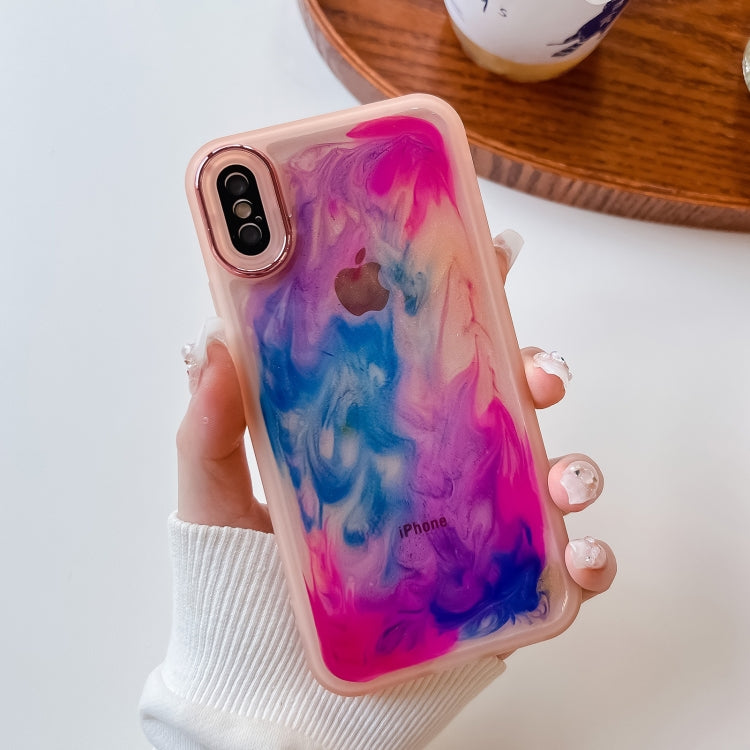 For iPhone XS Max Oil Painting Electroplating TPU Phone Case(Pink)
