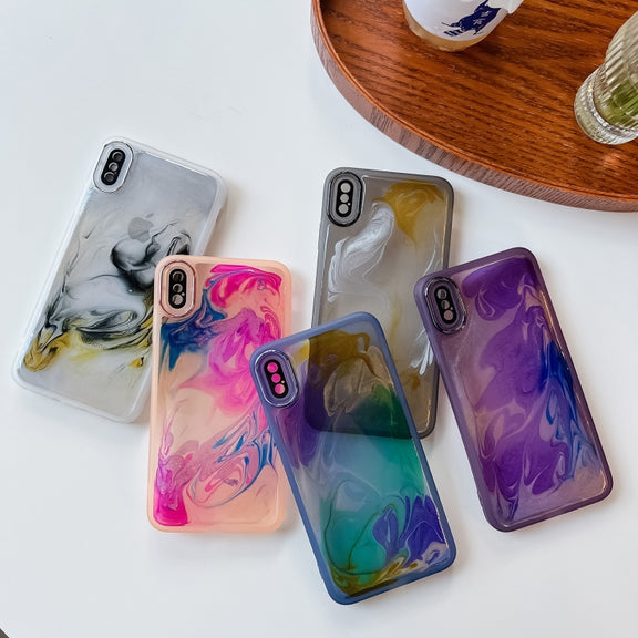 For iPhone XS Max Oil Painting Electroplating TPU Phone Case(Pink)