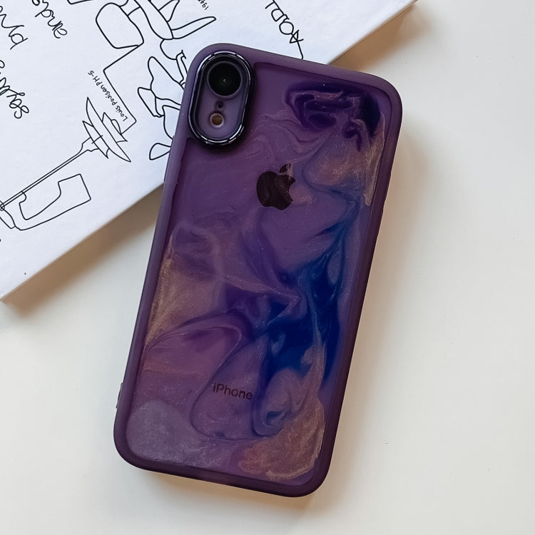 For iPhone XR Oil Painting Electroplating TPU Phone Case(Purple)