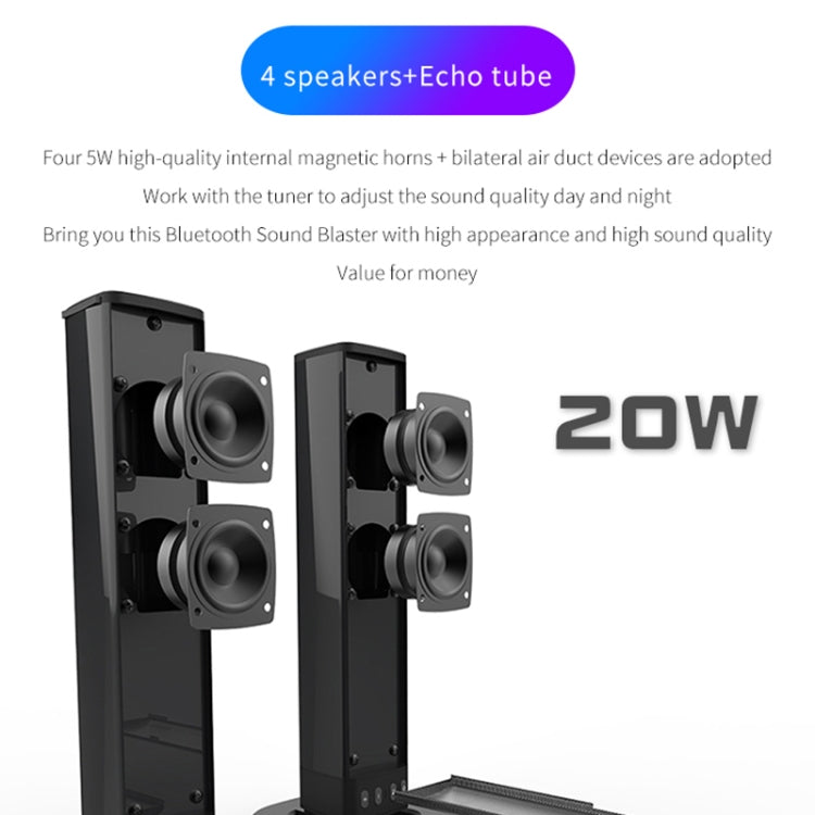 BS-36 20W Multi-Function 3D Stereo Surround Bluetooth Speaker Subwoofer Soundbar(Black)