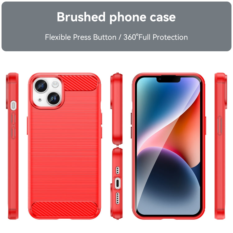 For iPhone 15 Brushed Texture Carbon Fiber TPU Phone Case(Red)