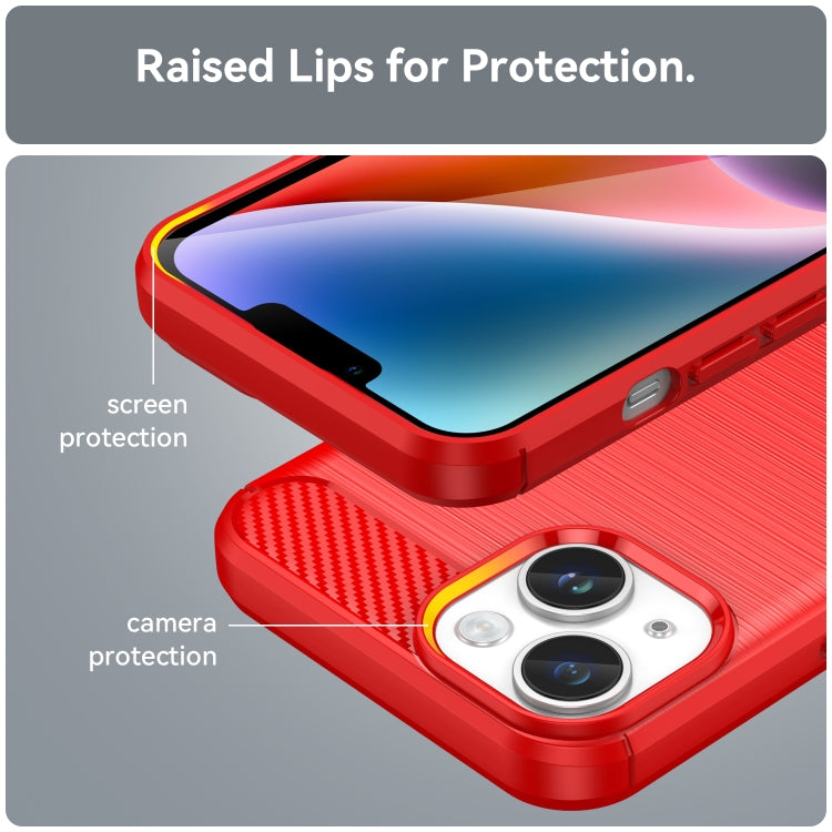 For iPhone 15 Brushed Texture Carbon Fiber TPU Phone Case(Red)