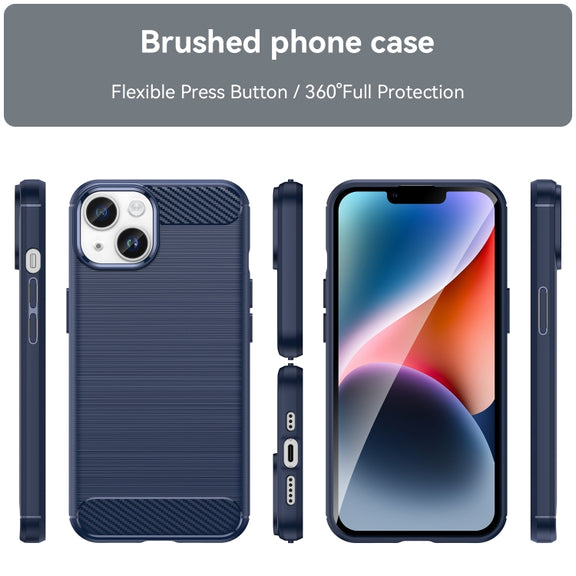 For iPhone 15 Plus Brushed Texture Carbon Fiber TPU Phone Case(Blue)