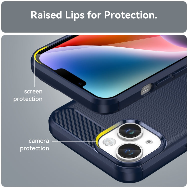 For iPhone 15 Plus Brushed Texture Carbon Fiber TPU Phone Case(Blue)