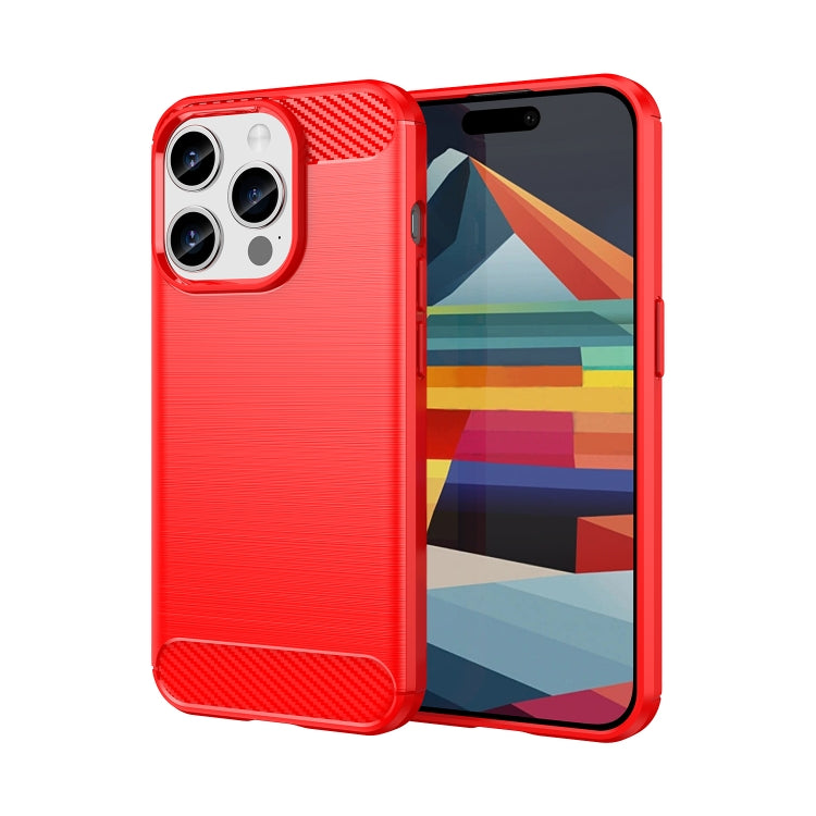 For iPhone 15 Pro Brushed Texture Carbon Fiber TPU Phone Case(Red)