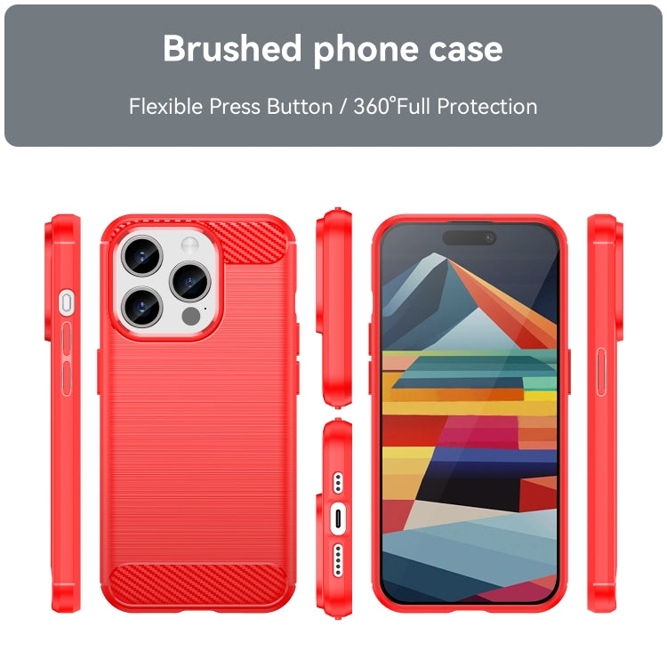 For iPhone 15 Pro Brushed Texture Carbon Fiber TPU Phone Case(Red)