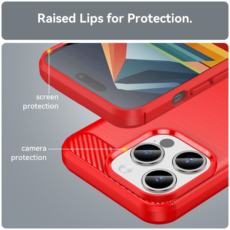For iPhone 15 Pro Brushed Texture Carbon Fiber TPU Phone Case(Red)