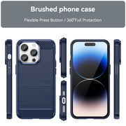 For iPhone 15 Pro Max Brushed Texture Carbon Fiber TPU Phone Case(Blue)