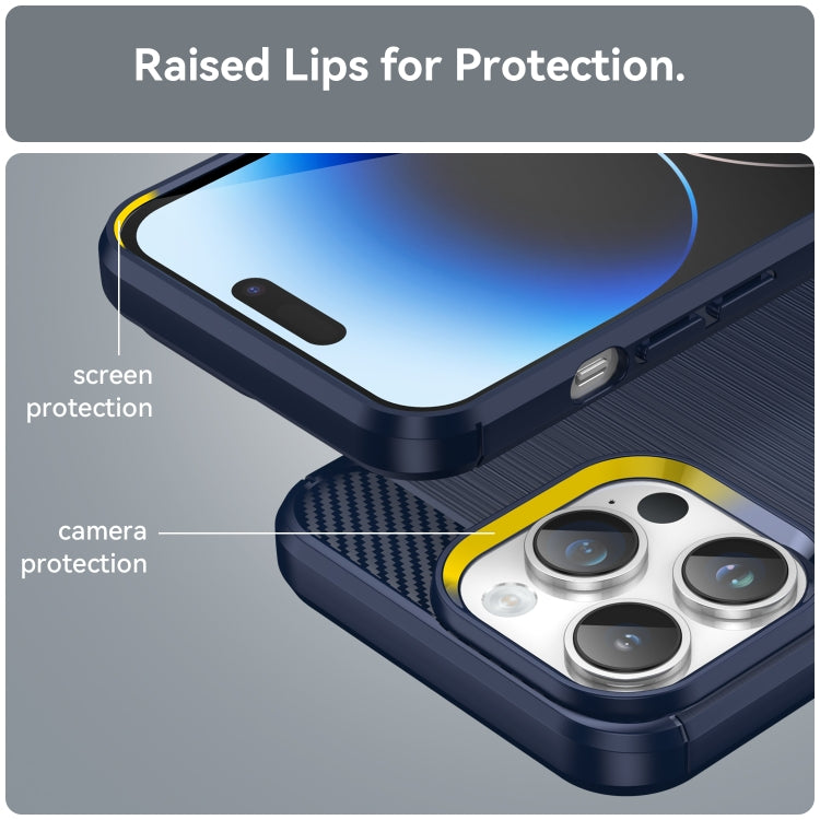 For iPhone 15 Pro Max Brushed Texture Carbon Fiber TPU Phone Case(Blue)