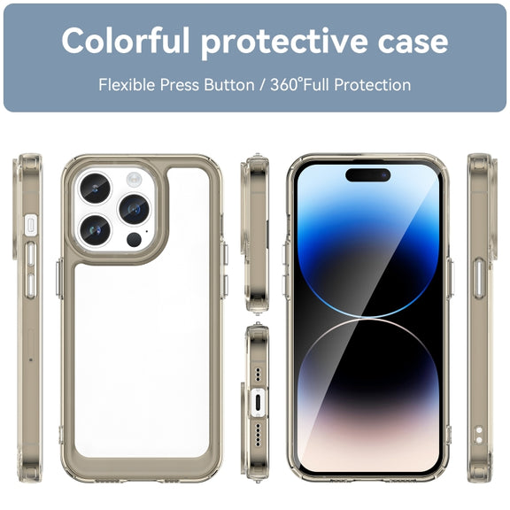 For iPhone 15 Pro Colorful Series Acrylic + TPU Phone Case(Transparent Grey)