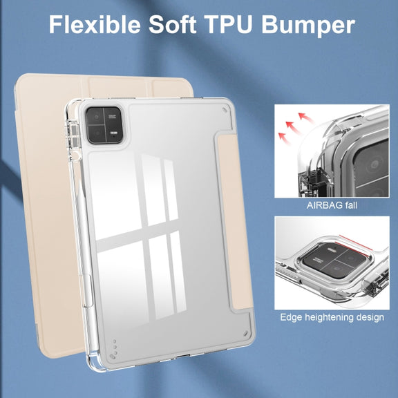 For Xiaomi Pad 6 / 6 Pro 3-fold Clear TPU Smart Leather Tablet Case(Apricot)
