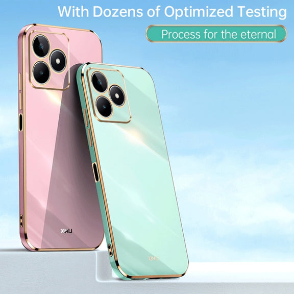 For Realme C53 2023 XINLI Straight 6D Plating Gold Edge TPU Phone Case(Black)