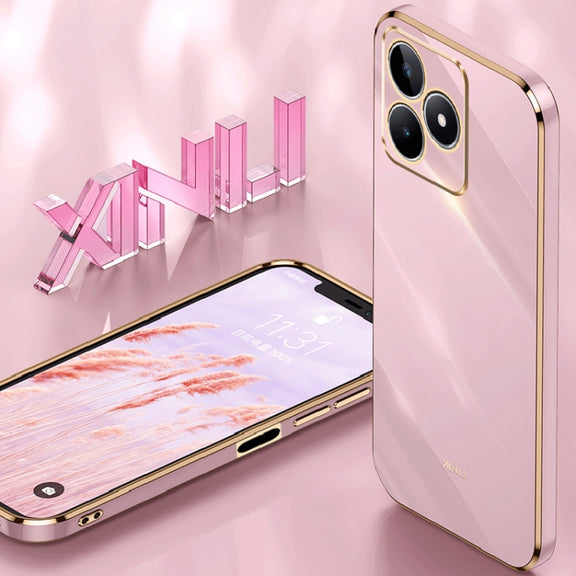 For Realme C53 2023 XINLI Straight 6D Plating Gold Edge TPU Phone Case(Black)