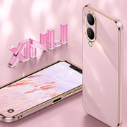For vivo Y17S 4G XINLI Straight Edge 6D Electroplate TPU Phone Case with Ring Holder(Black)