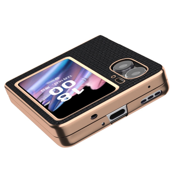 For OPPO Find N2 Flip Genuine leather luxury Nano Plating Phone Case(Black)