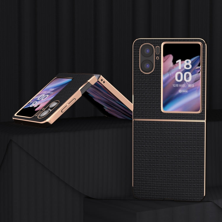 For OPPO Find N2 Flip Genuine leather luxury Nano Plating Phone Case(Black)