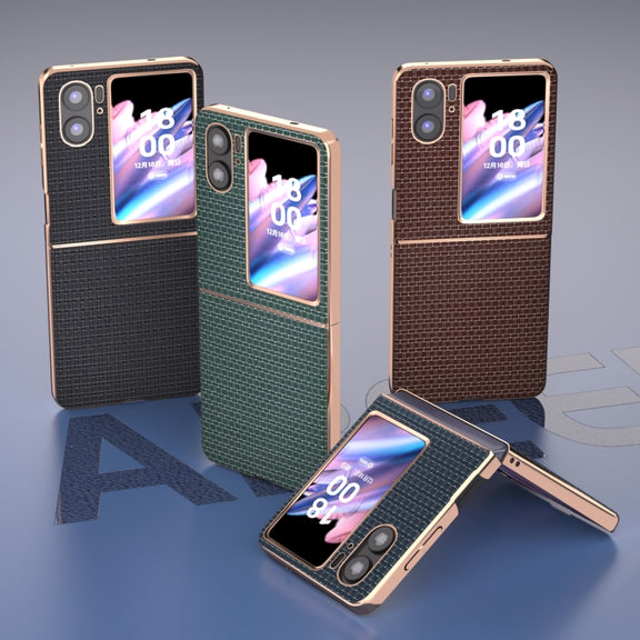 For OPPO Find N2 Flip Genuine leather luxury Nano Plating Phone Case(Black)
