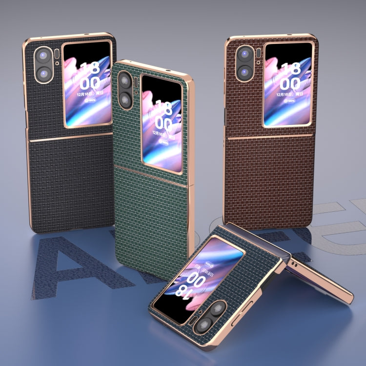 For OPPO Find N2 Flip Genuine leather luxury Nano Plating Phone Case(Black)