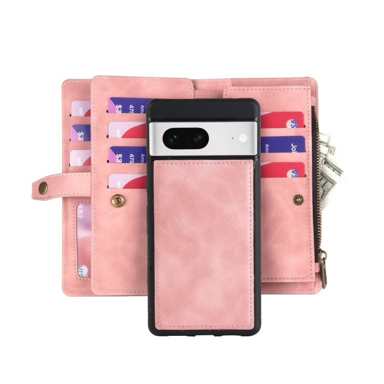 For Google Pixel 7 Zipper Wallet Detachable Magnetic Leather Phone Case(Pink)