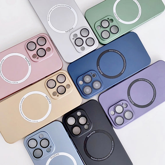 For iPhone 14 Magsafe Magnetic PC Shockproof Phone Case With Camera Lens(Rose Gold)