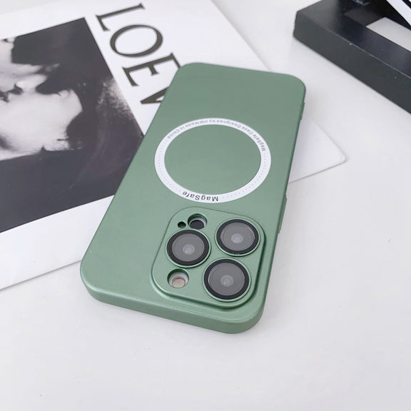 For iPhone 14 Magsafe Magnetic PC Shockproof Phone Case With Camera Lens(Rose Gold)