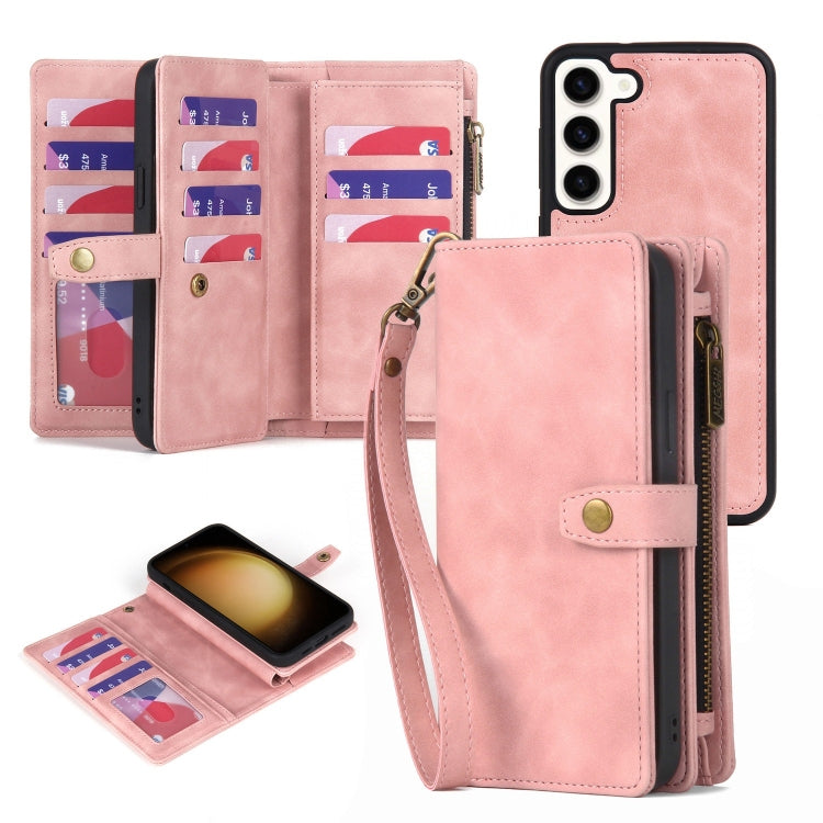 For Samsung Galaxy S23 5G Zipper Wallet Magnetic Detachable Leather Phone Case(Pink)