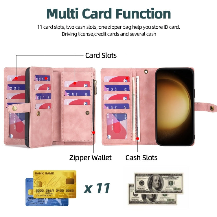 For Samsung Galaxy S23 5G Zipper Wallet Magnetic Detachable Leather Phone Case(Pink)