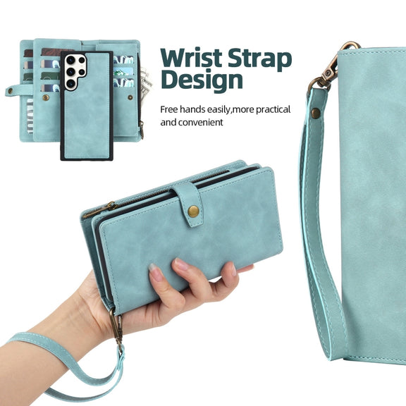 For Samsung Galaxy S23 Ultra 5G Zipper Wallet Detachable MagSafe Leather Phone Case(Blue)