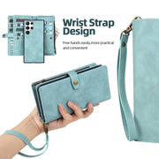 For Samsung Galaxy S22 Ultra 5G Zipper Wallet Magnetic Detachable Leather Phone Case(Blue)