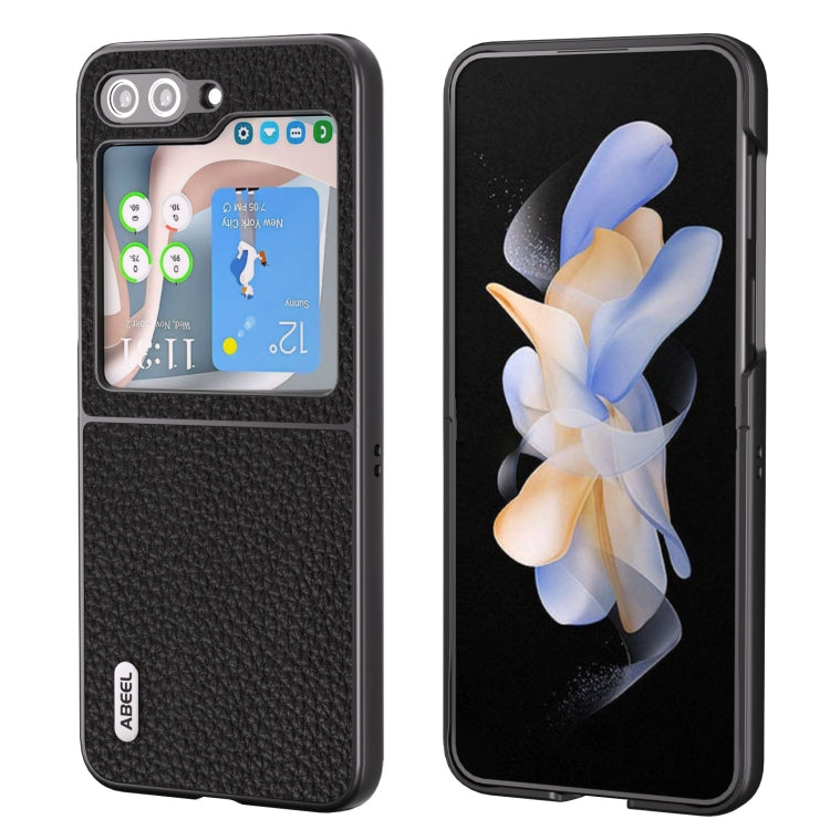 For Samsung Galaxy Z Flip5 ABEEL Genuine Leather Litchi Texture Phone Case(Black)