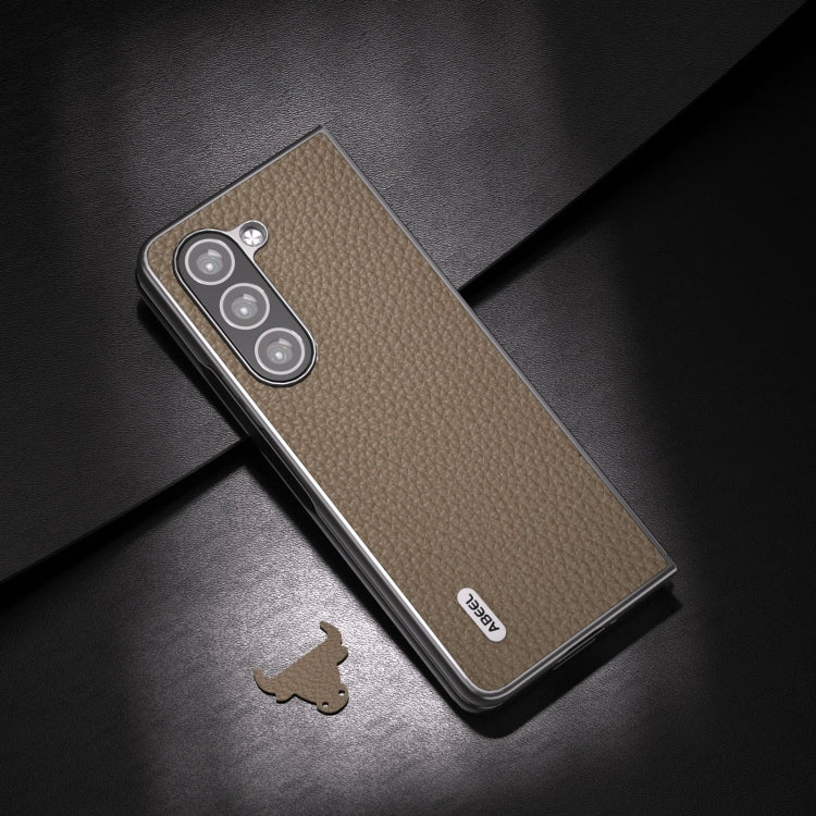 For Samsung Galaxy Z Fold5 ABEEL Genuine Leather Litchi Texture Phone Case(Grey)