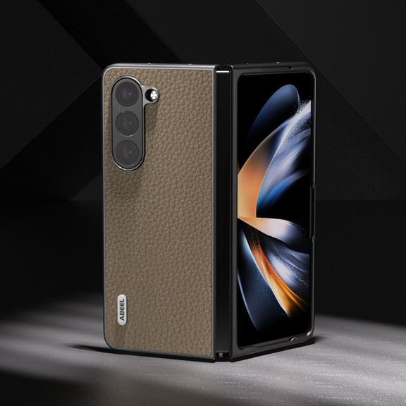 For Samsung Galaxy Z Fold5 ABEEL Genuine Leather Litchi Texture Phone Case(Grey)