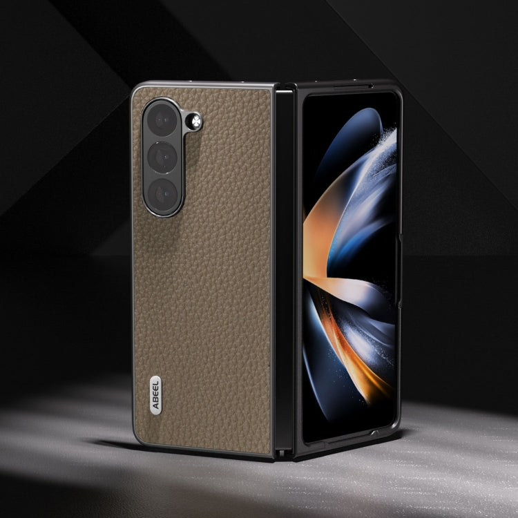 For Samsung Galaxy Z Fold5 ABEEL Genuine Leather Litchi Texture Phone Case(Grey)