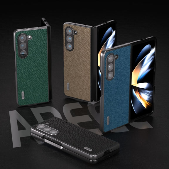 For Samsung Galaxy Z Fold5 ABEEL Genuine Leather Litchi Texture Phone Case(Grey)